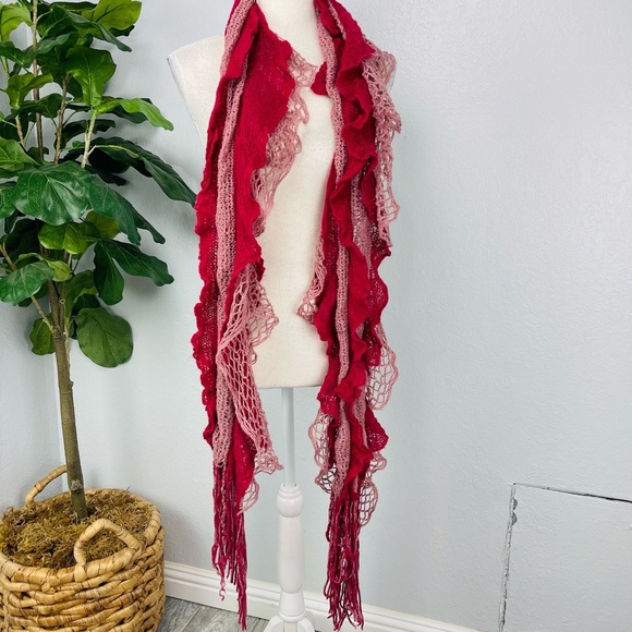Fuchsia Knit Ruffle Fringe Soft Acrylic Scarf - Picture 8 of 8
